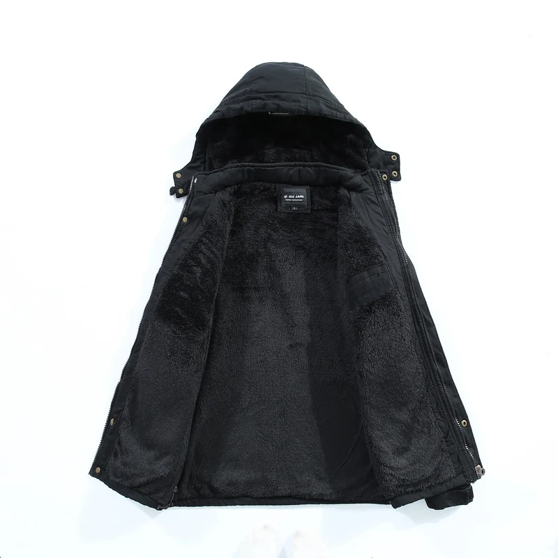Herren Langparka im Field‑Look mit luxuriöser Kunstfell‑Innenfütterung und verdeckter Druckknopf‑Zipperfront Drune