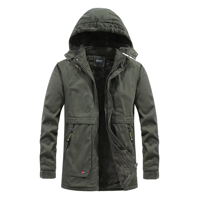 Herren Langparka im Field‑Look mit luxuriöser Kunstfell‑Innenfütterung und verdeckter Druckknopf‑Zipperfront Drune