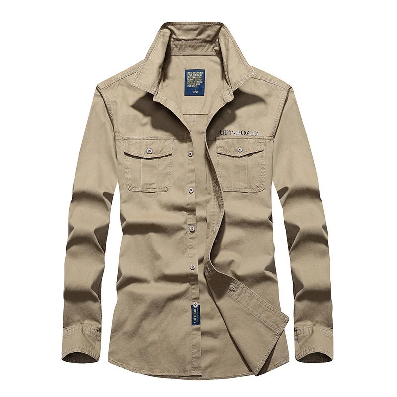 Herren Langes Utility-Hemd mit Brustpattentaschen, Button‑Front und OFF‑ROAD Logo Drune