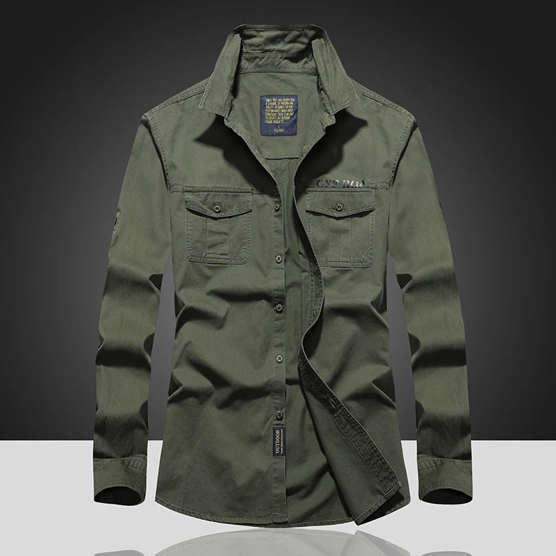 Herren Langes Utility-Hemd mit Brustpattentaschen, Button‑Front und OFF‑ROAD Logo Drune