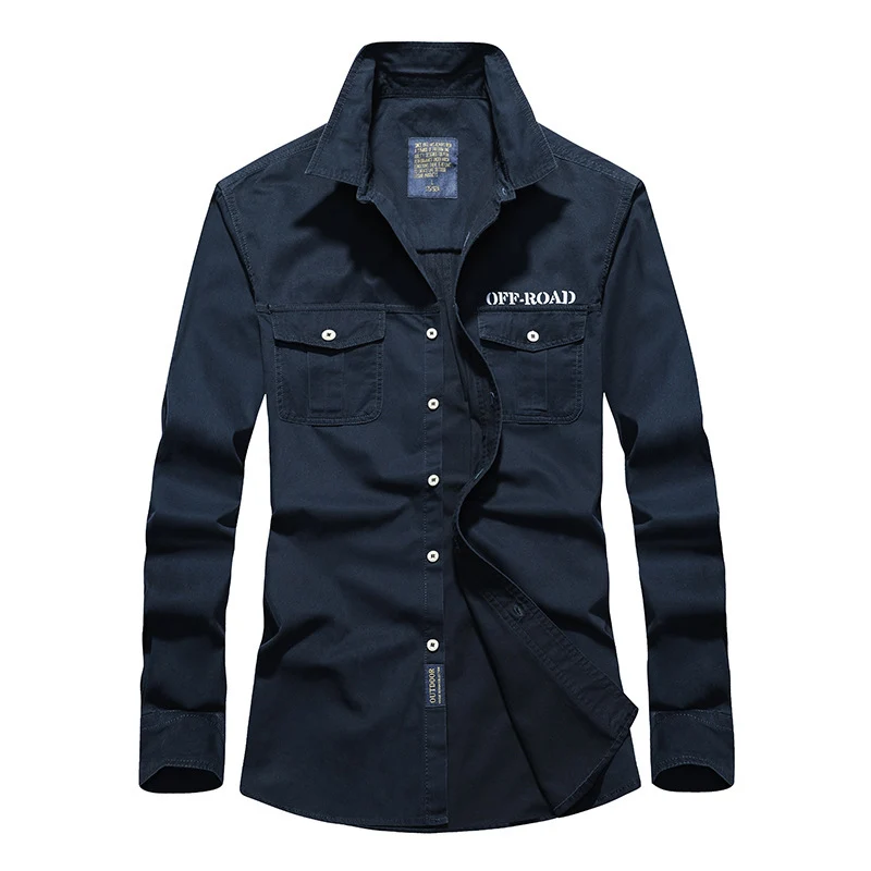 Herren Langes Utility-Hemd mit Brustpattentaschen, Button‑Front und OFF‑ROAD Logo Drune