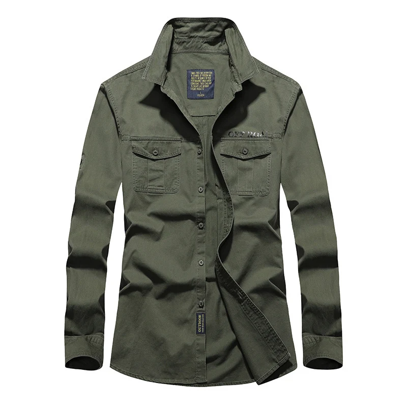 Herren Langes Utility-Hemd mit Brustpattentaschen, Button‑Front und OFF‑ROAD Logo Drune