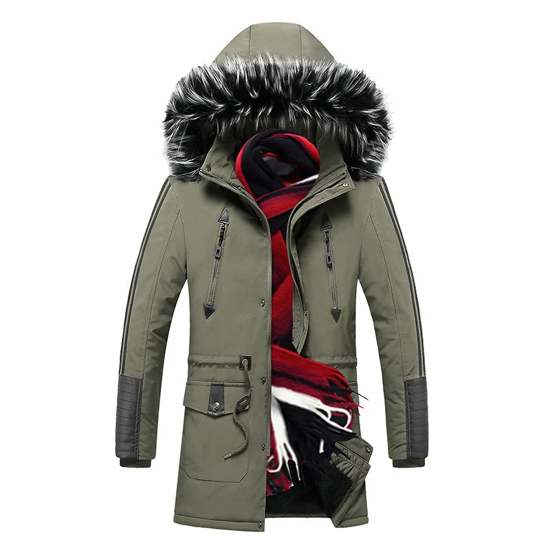 Herren langer Winterparka mit Kunstfellkapuze, wattierter Thermoisolierung und multifunktionalen Taschen Drune