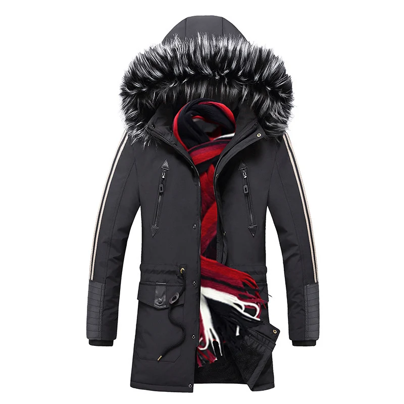 Herren langer Winterparka mit Kunstfellkapuze, wattierter Thermoisolierung und multifunktionalen Taschen Drune