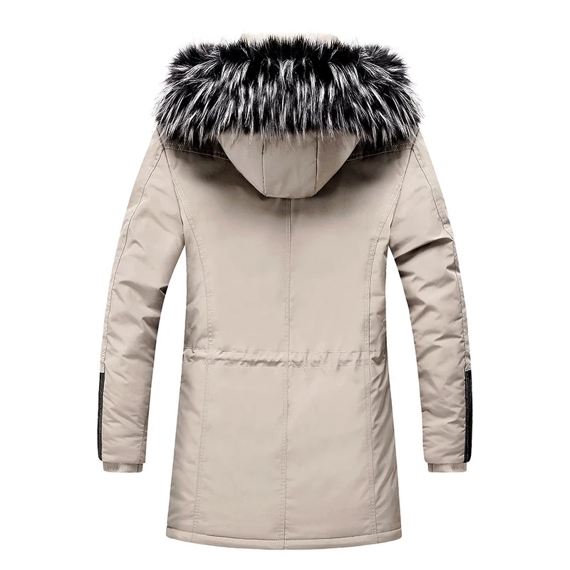 Herren langer Winterparka mit Kunstfellkapuze, wattierter Thermoisolierung und multifunktionalen Taschen Drune