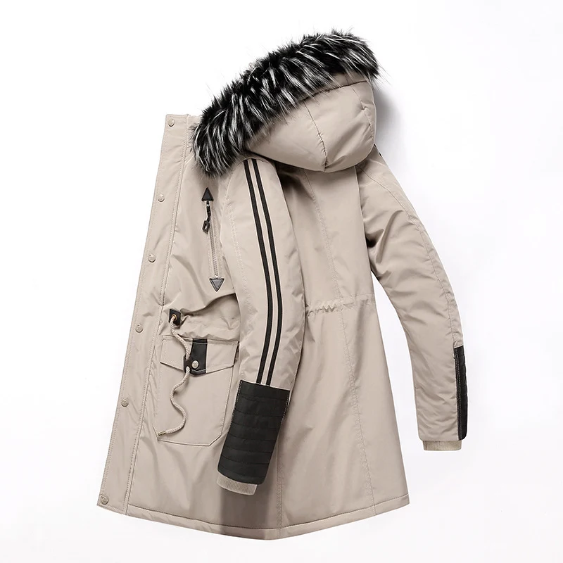 Herren langer Winterparka mit Kunstfellkapuze, wattierter Thermoisolierung und multifunktionalen Taschen Drune