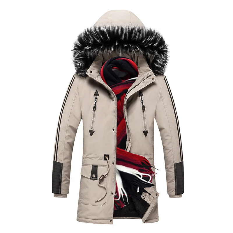 Herren langer Winterparka mit Kunstfellkapuze, wattierter Thermoisolierung und multifunktionalen Taschen Drune