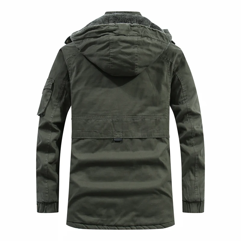 Herren langer Parka mit Teddyfutter, abnehmbarer Kapuze und Utility‑Details Drune
