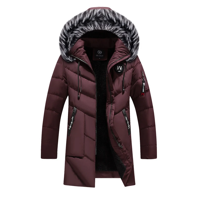 Herren langer gesteppter Thermoparka mit Kunstfellkapuze und Teddyfleece-Innenfutter Drune