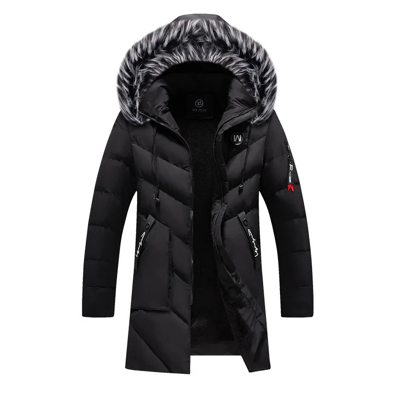Herren langer gesteppter Thermoparka mit Kunstfellkapuze und Teddyfleece-Innenfutter Drune