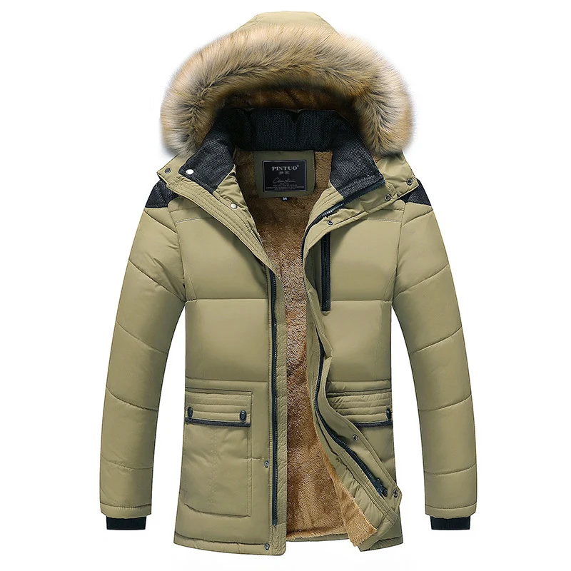 Herren langer gesteppter Thermoparka mit abnehmbarer Kunstfellkapuze und Teddyfleece-Innenlage Drune