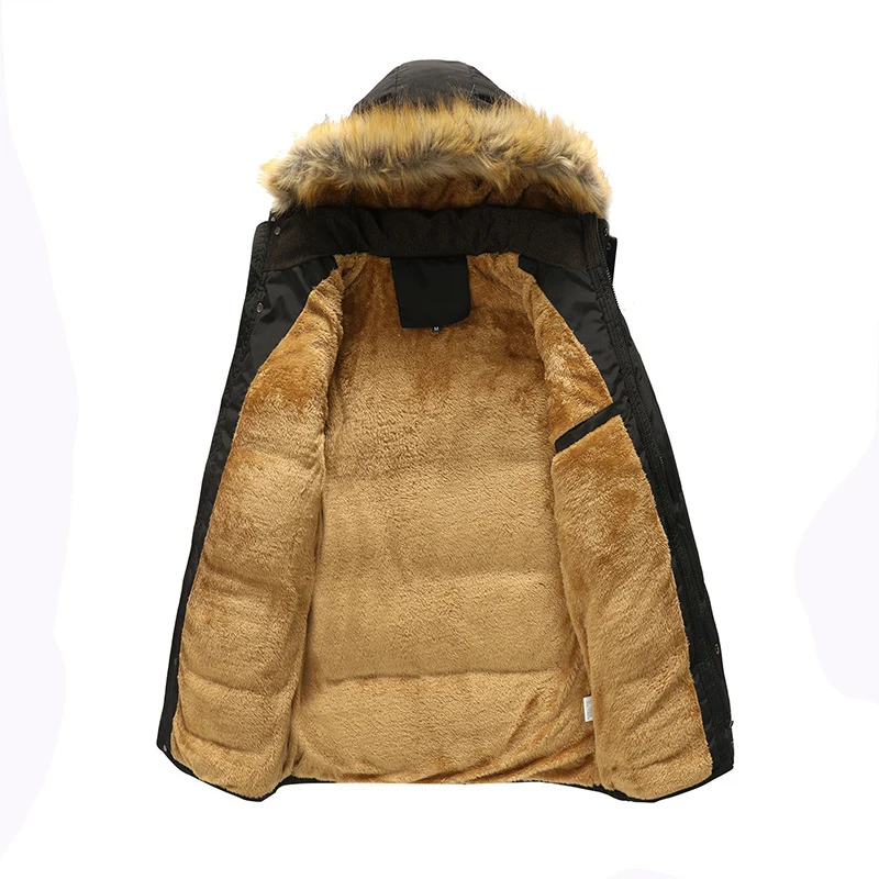Herren langer gesteppter Thermoparka mit abnehmbarer Kunstfellkapuze und Teddyfleece-Innenlage Drune