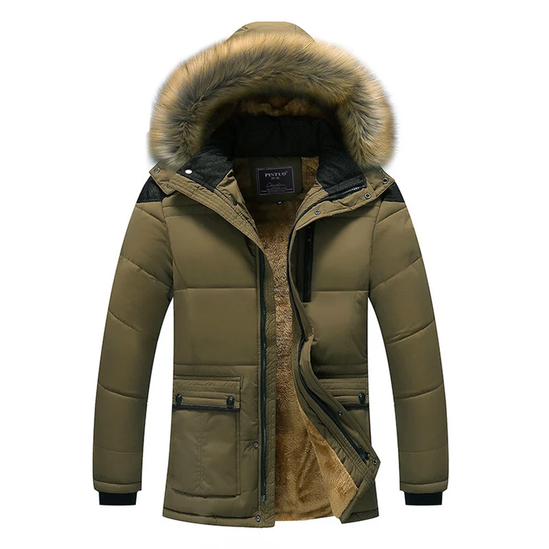 Herren langer gesteppter Thermoparka mit abnehmbarer Kunstfellkapuze und Teddyfleece-Innenlage Drune