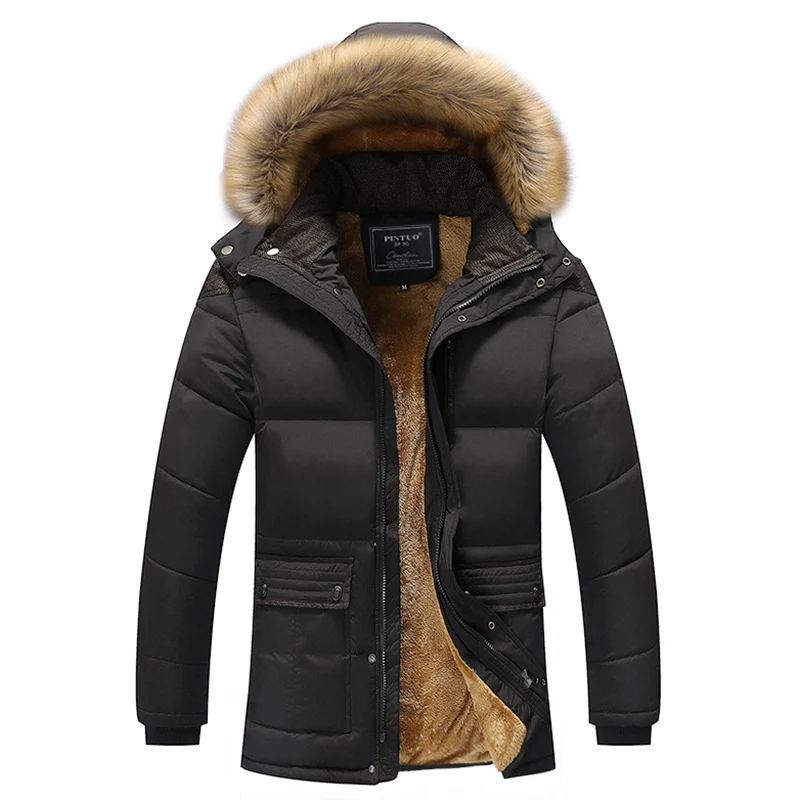 Herren langer gesteppter Thermoparka mit abnehmbarer Kunstfellkapuze und Teddyfleece-Innenlage Drune