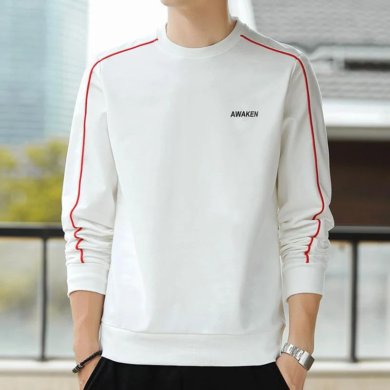 Herren Langärmeliges Sweatshirt mit Rundhals, Kontrastpaspel & Minimal‑Logo Drune