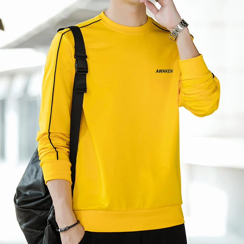 Herren Langärmeliges Sweatshirt mit Rundhals, Kontrastpaspel & Minimal‑Logo Drune