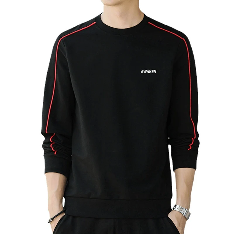 Herren Langärmeliges Sweatshirt mit Rundhals, Kontrastpaspel & Minimal‑Logo Drune