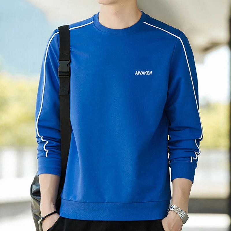 Herren Langärmeliges Sweatshirt mit Rundhals, Kontrastpaspel & Minimal‑Logo Drune