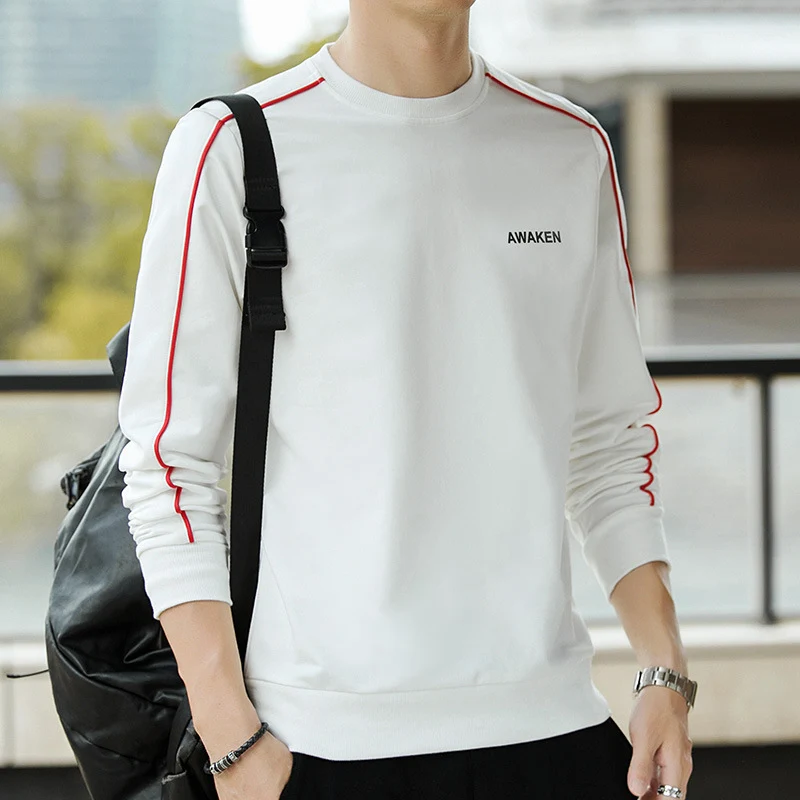 Herren Langärmeliges Sweatshirt mit Rundhals, Kontrastpaspel & Minimal‑Logo Drune