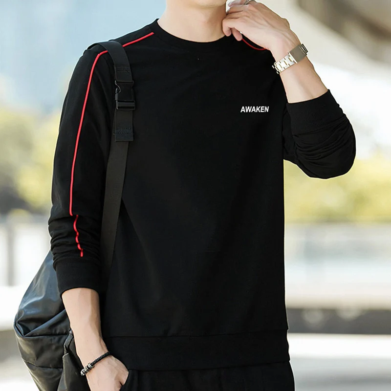 Herren Langärmeliges Sweatshirt mit Rundhals, Kontrastpaspel & Minimal‑Logo Drune