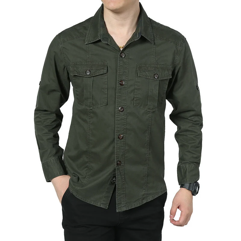 Herren Langärmeliges Canvas-Fieldhemd mit Brustpattentaschen und Military-Details Drune