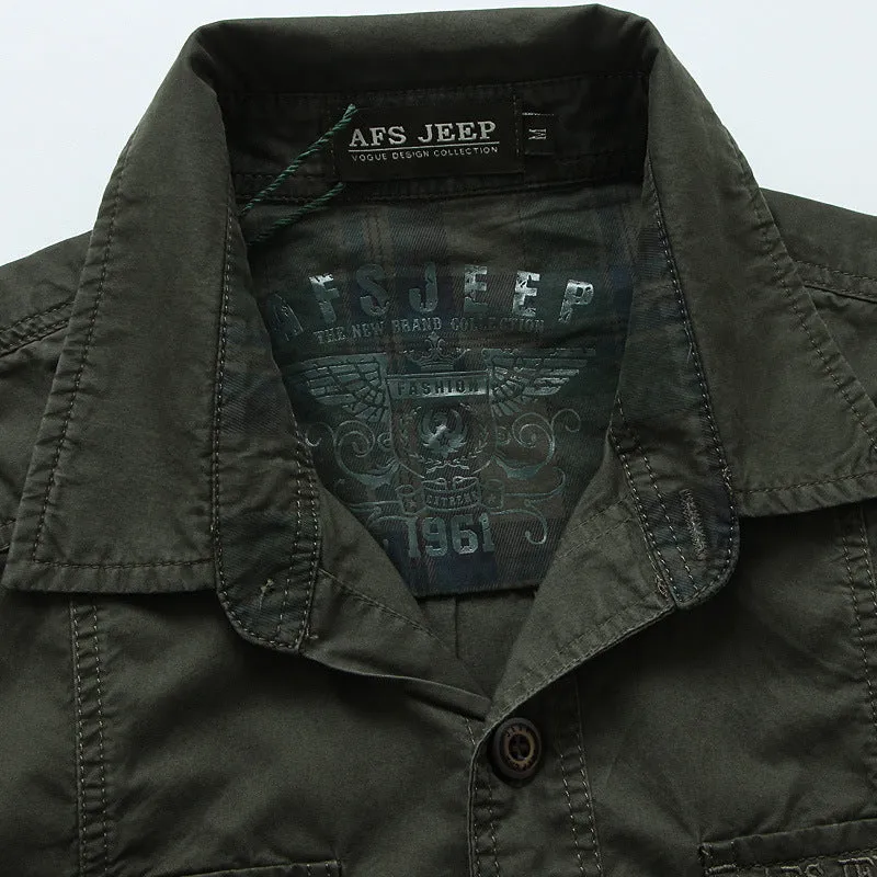 Herren Langärmeliges Canvas-Fieldhemd mit Brustpattentaschen und Military-Details Drune