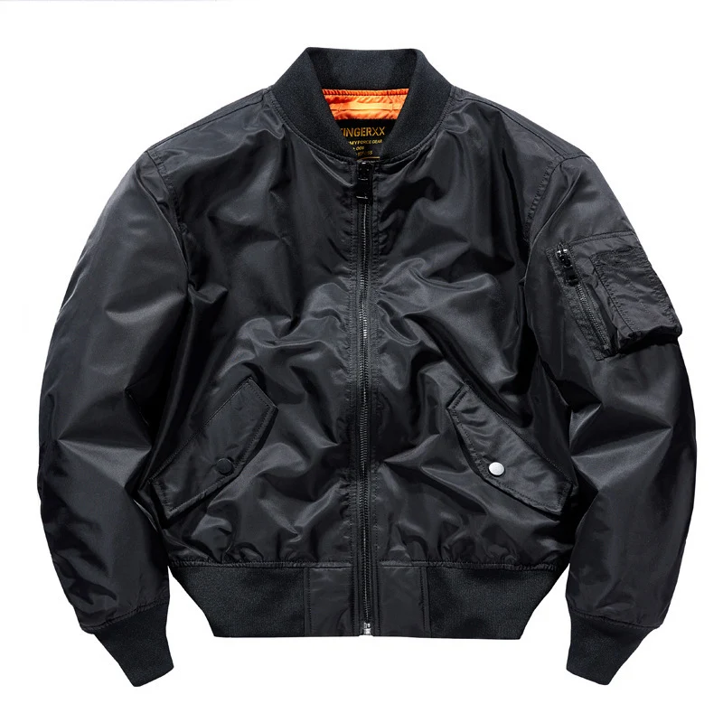 Herren Kurzschnitt Nylon-Pilotenbomber mit versteckten Innentaschen und Ärmeltasche Drune