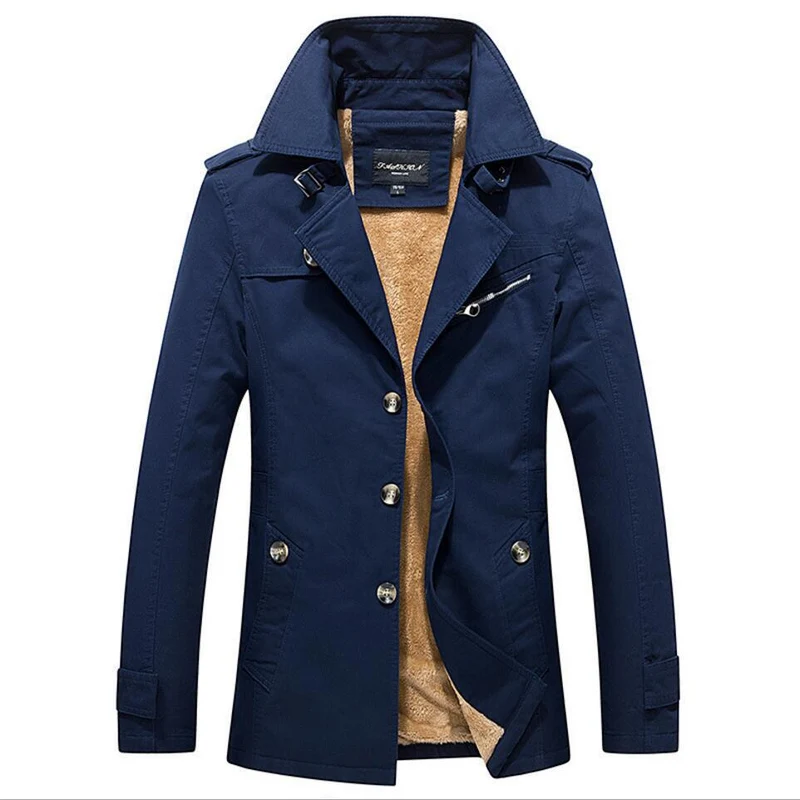 Herren Kurzmantel mit Teddyfleece Innenfutter, Stehkragen und zweireihiger Knopfleiste Drune