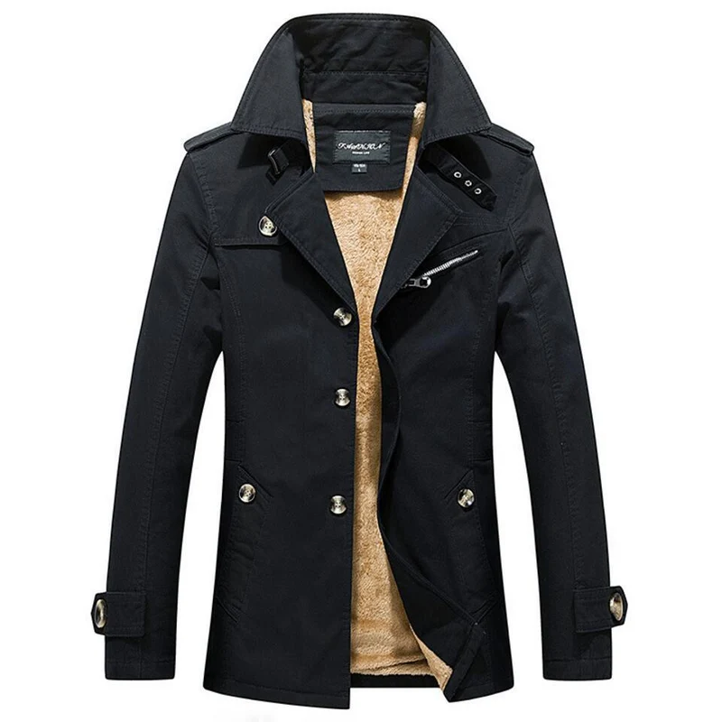 Herren Kurzmantel mit Teddyfleece Innenfutter, Stehkragen und zweireihiger Knopfleiste Drune