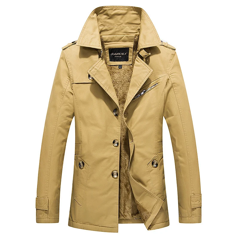 Herren Kurzmantel im Trenchcoat‑Stil mit Teddyfutter, Reverskragen und Schulterpatten Drune