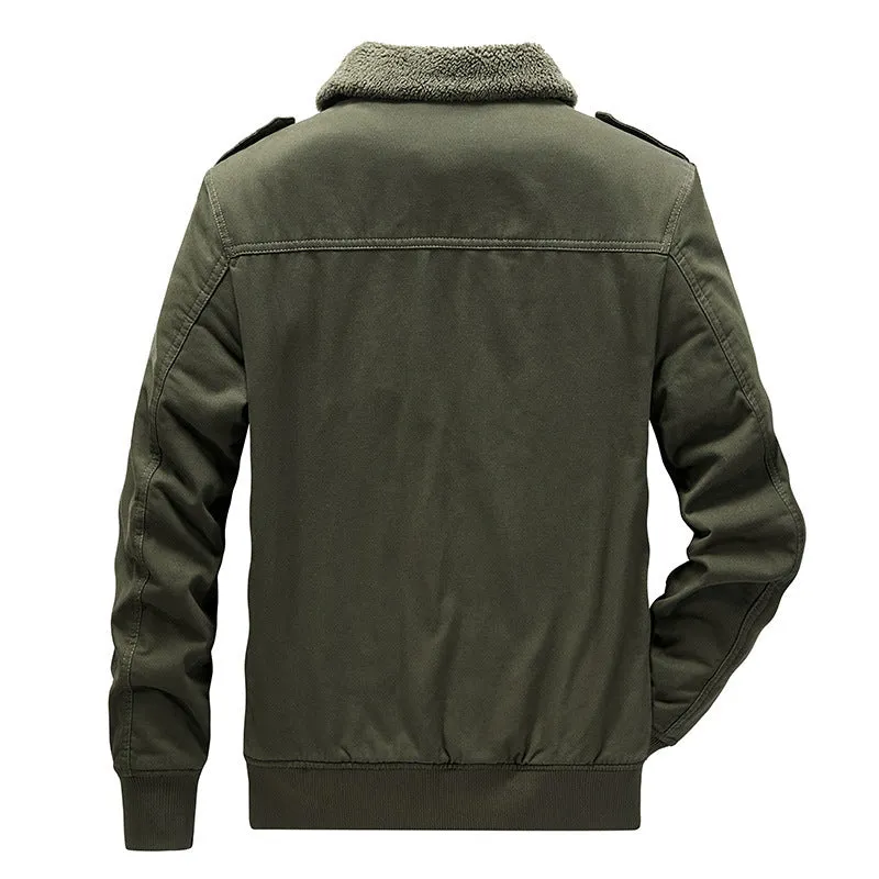 Herren Kurzjacke im Pilotenstil mit Sherpa-Kragen, Pattentaschen und Reißverschluss Drune