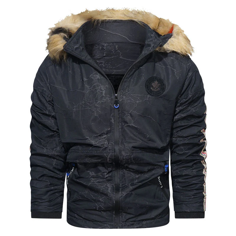 Herren Kapuzenparka mit Kunstfellbesatz, winddichter Außenhülle und gesteppter Thermofütterung Drune