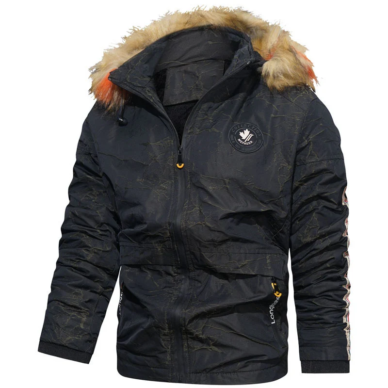 Herren Kapuzenparka mit Kunstfellbesatz, winddichter Außenhülle und gesteppter Thermofütterung Drune