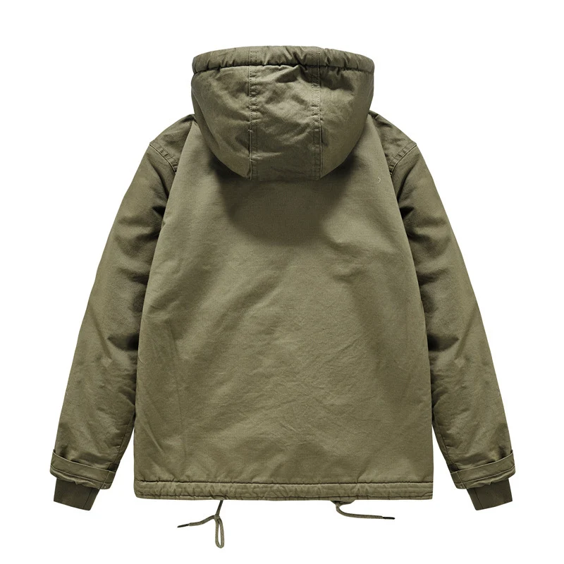 Herren Kapuzenparka im Canvas‑Look mit Teddyfleece‑Innenfutter, Zweiwege‑Reißverschluss und Kordelzug Drune