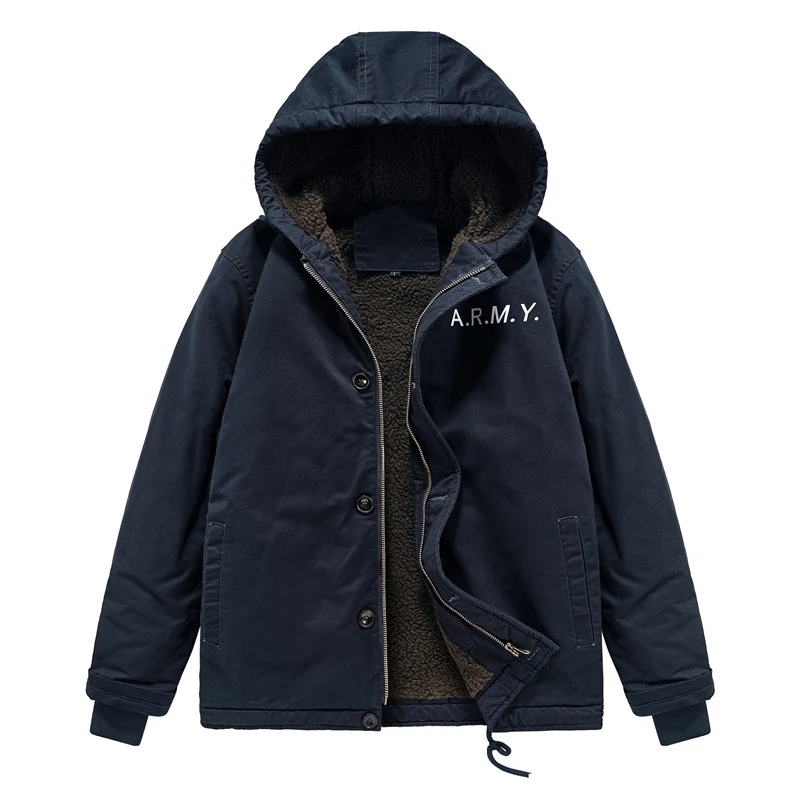 Herren Kapuzenparka im Canvas‑Look mit Teddyfleece‑Innenfutter, Zweiwege‑Reißverschluss und Kordelzug Drune