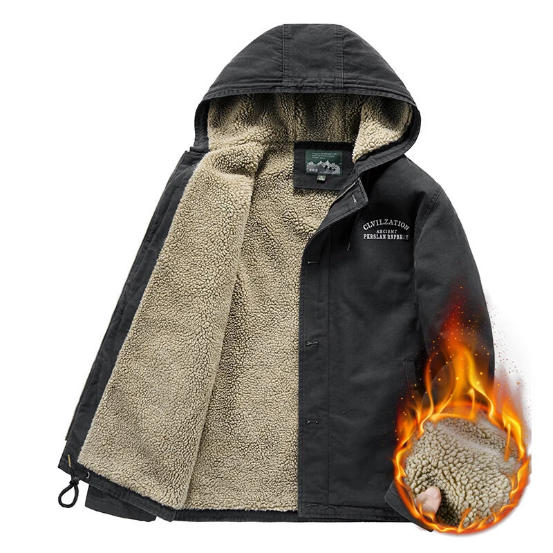 Herren Kapuzenjacke mit Sherpa-Futter und winddichter Canvas-Optik Drune