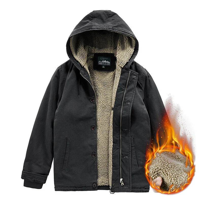 Herren Kapuzenjacke mit Sherpa-Futter und winddichter Canvas-Optik Drune