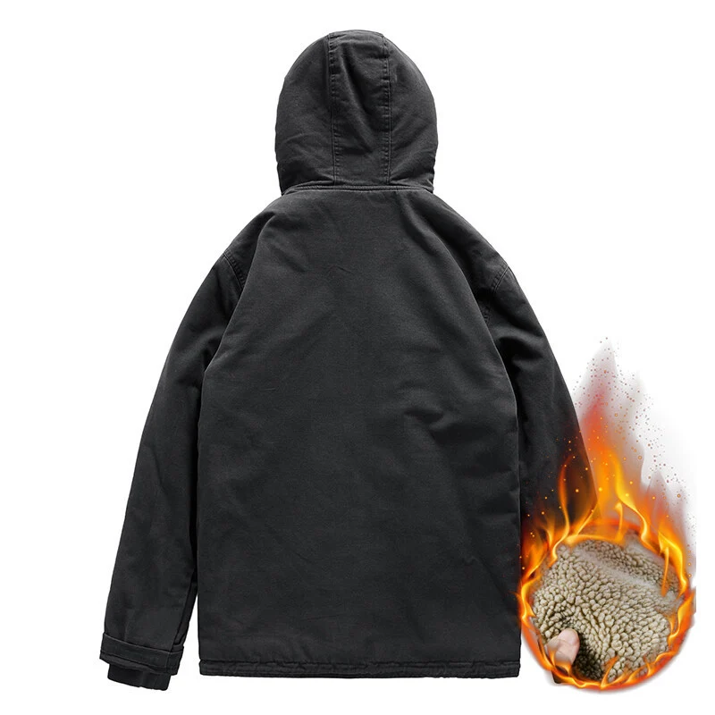 Herren Kapuzenjacke mit Sherpa-Futter und winddichter Canvas-Optik Drune