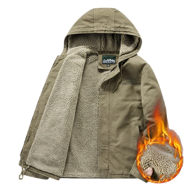Herren Kapuzenjacke mit Sherpa-Futter und winddichter Canvas-Optik Drune