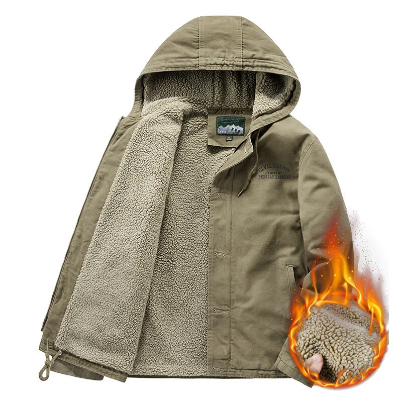 Herren Kapuzenjacke mit Sherpa-Futter und winddichter Canvas-Optik Drune