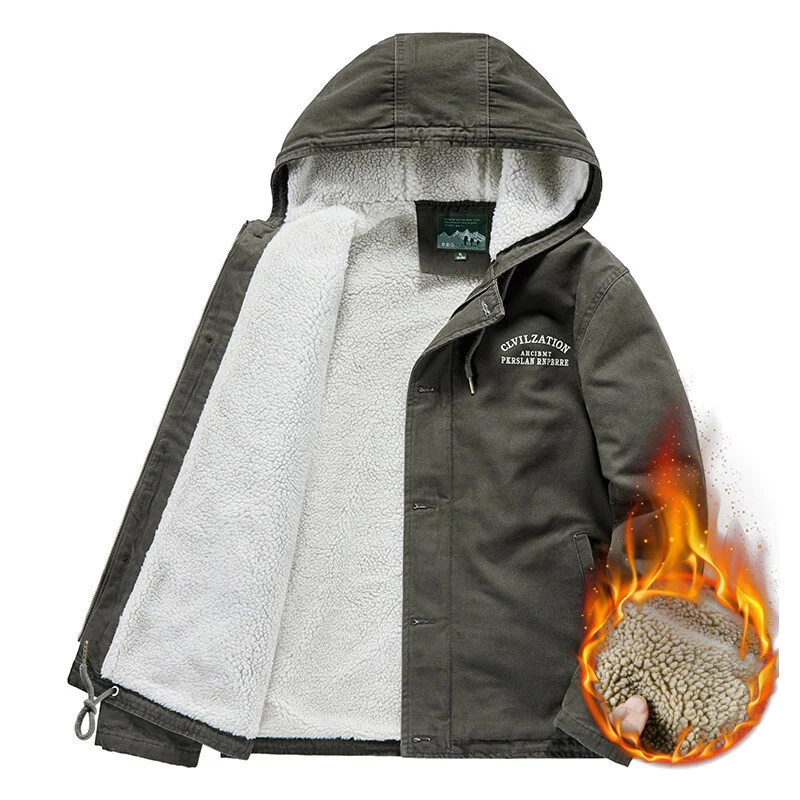 Herren Kapuzenjacke mit Sherpa-Futter und winddichter Canvas-Optik Drune