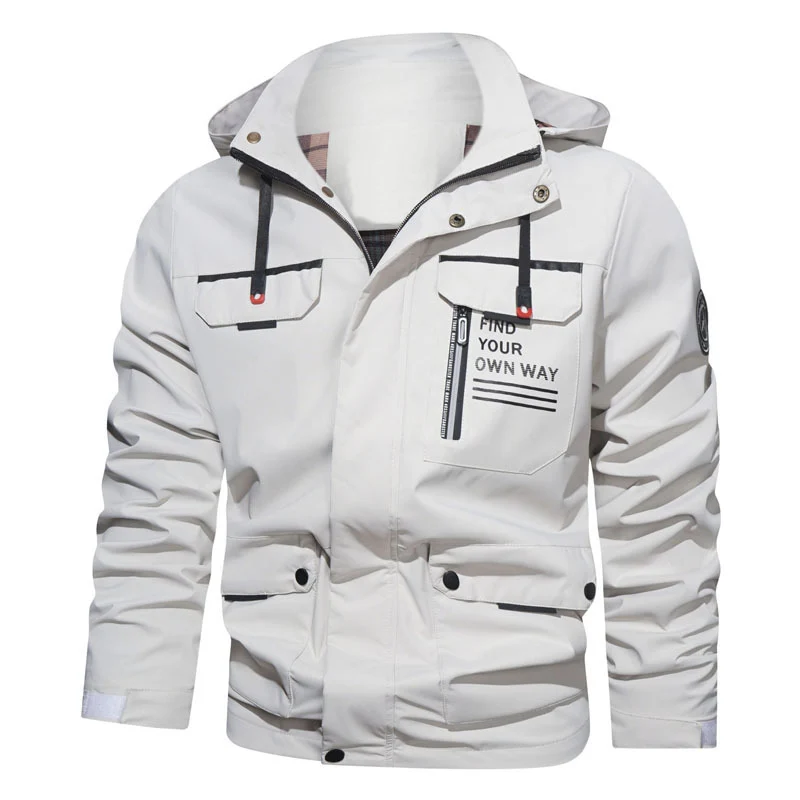 Herren Kapuzenjacke im Utility‑Style mit Brustreißverschluss, Mehrfach‑Taschen und Statement‑Print Drune