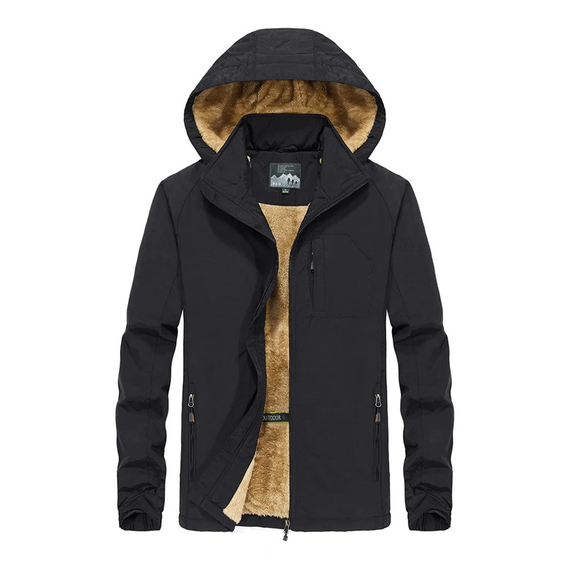 Herren Kapuzen-Outdoorjacke mit Teddyfleece-Innenfutter, windabweisender Shell und Multifachtaschen Drune