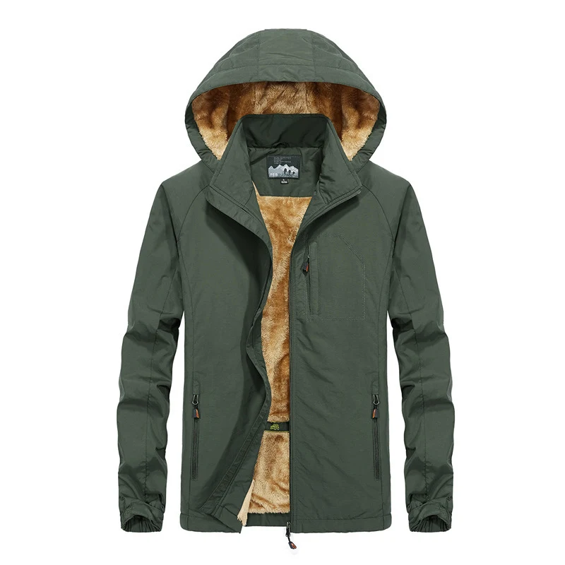 Herren Kapuzen-Outdoorjacke mit Teddyfleece-Innenfutter, windabweisender Shell und Multifachtaschen Drune