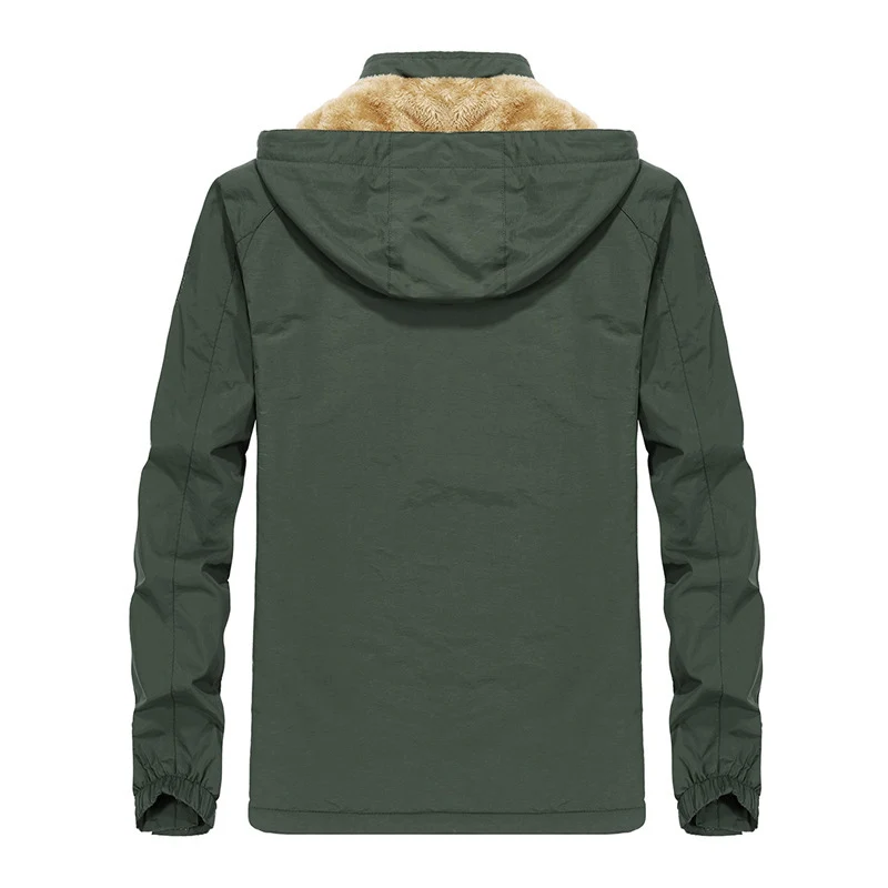 Herren Kapuzen-Outdoorjacke mit Teddyfleece-Innenfutter, windabweisender Shell und Multifachtaschen Drune