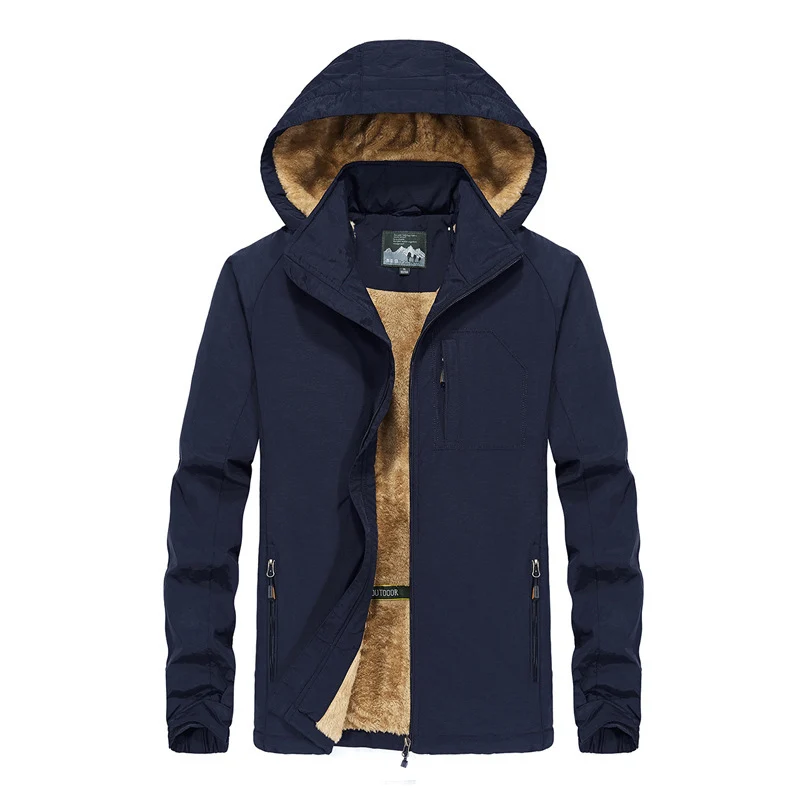 Herren Kapuzen-Outdoorjacke mit Teddyfleece-Innenfutter, windabweisender Shell und Multifachtaschen Drune