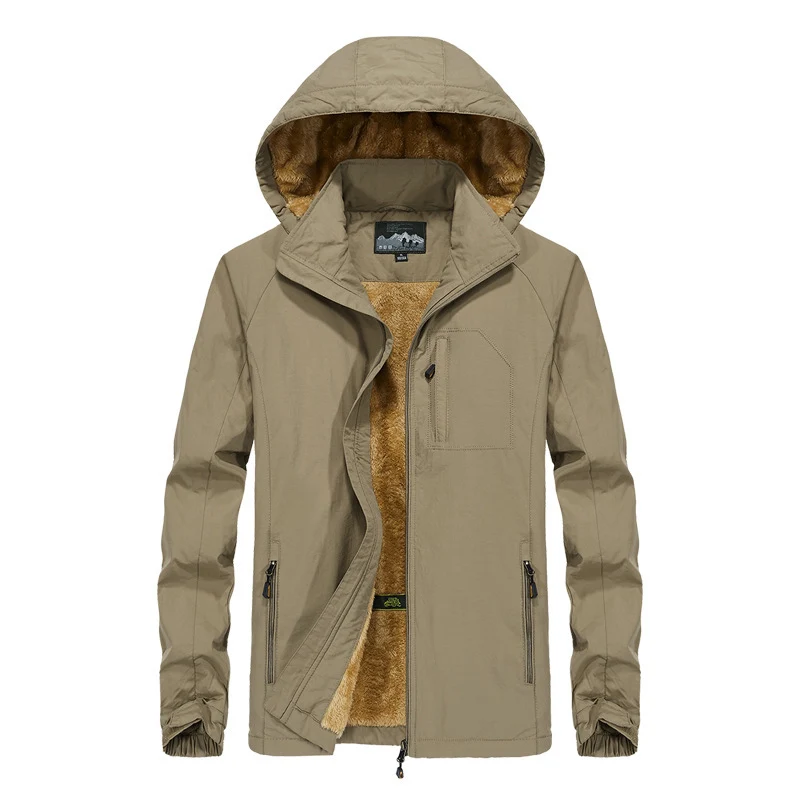 Herren Kapuzen-Outdoorjacke mit Teddyfleece-Innenfutter, windabweisender Shell und Multifachtaschen Drune