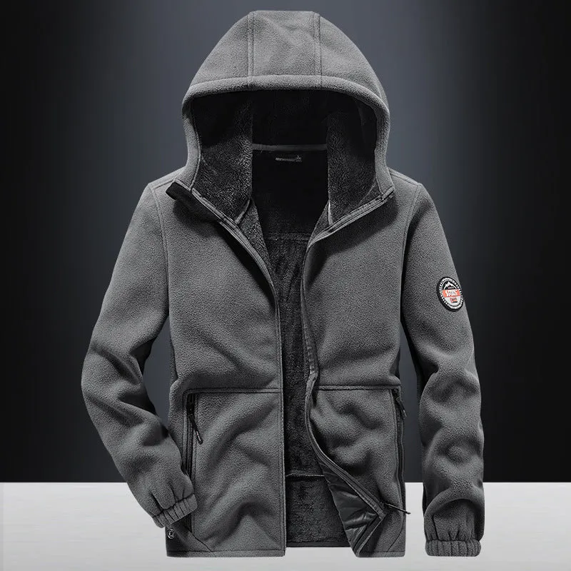 Herren Kapuzen-Fleecejacke mit Teddyfutter, durchgehendem Reißverschluss und Reißverschlusstaschen Drune