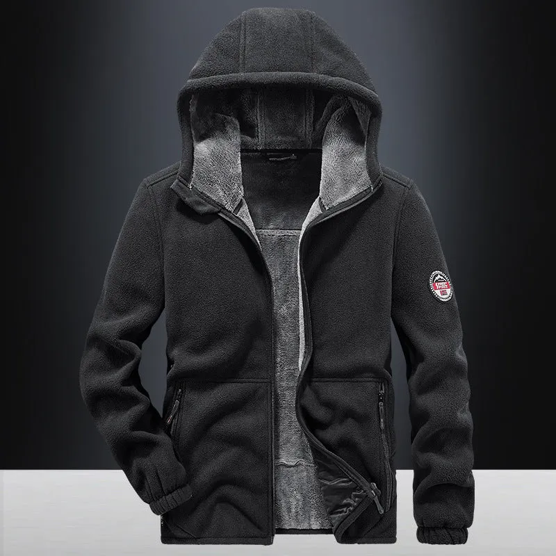 Herren Kapuzen-Fleecejacke mit Teddyfutter, durchgehendem Reißverschluss und Reißverschlusstaschen Drune
