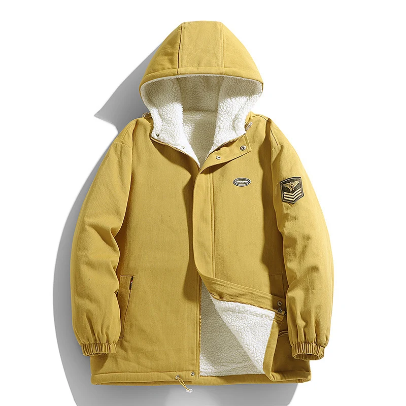 Herren Kapuzen-Canvasparka mit Teddyfleece-Innenfutter und Military‑Patch Drune